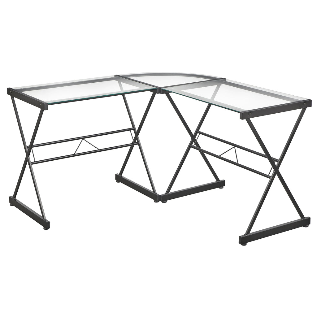 L Shape Computer Desk with Metal Frame & Clear Glass Top U216821