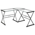 L Shape Computer Desk with Metal Frame & Clear Glass Top U216821
