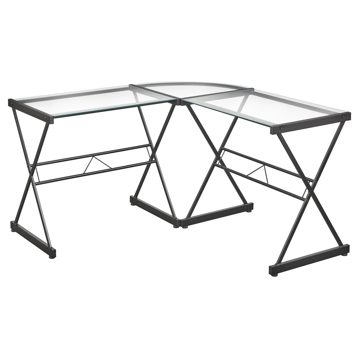 L Shape Computer Desk with Metal Frame & Clear Glass Top U216821