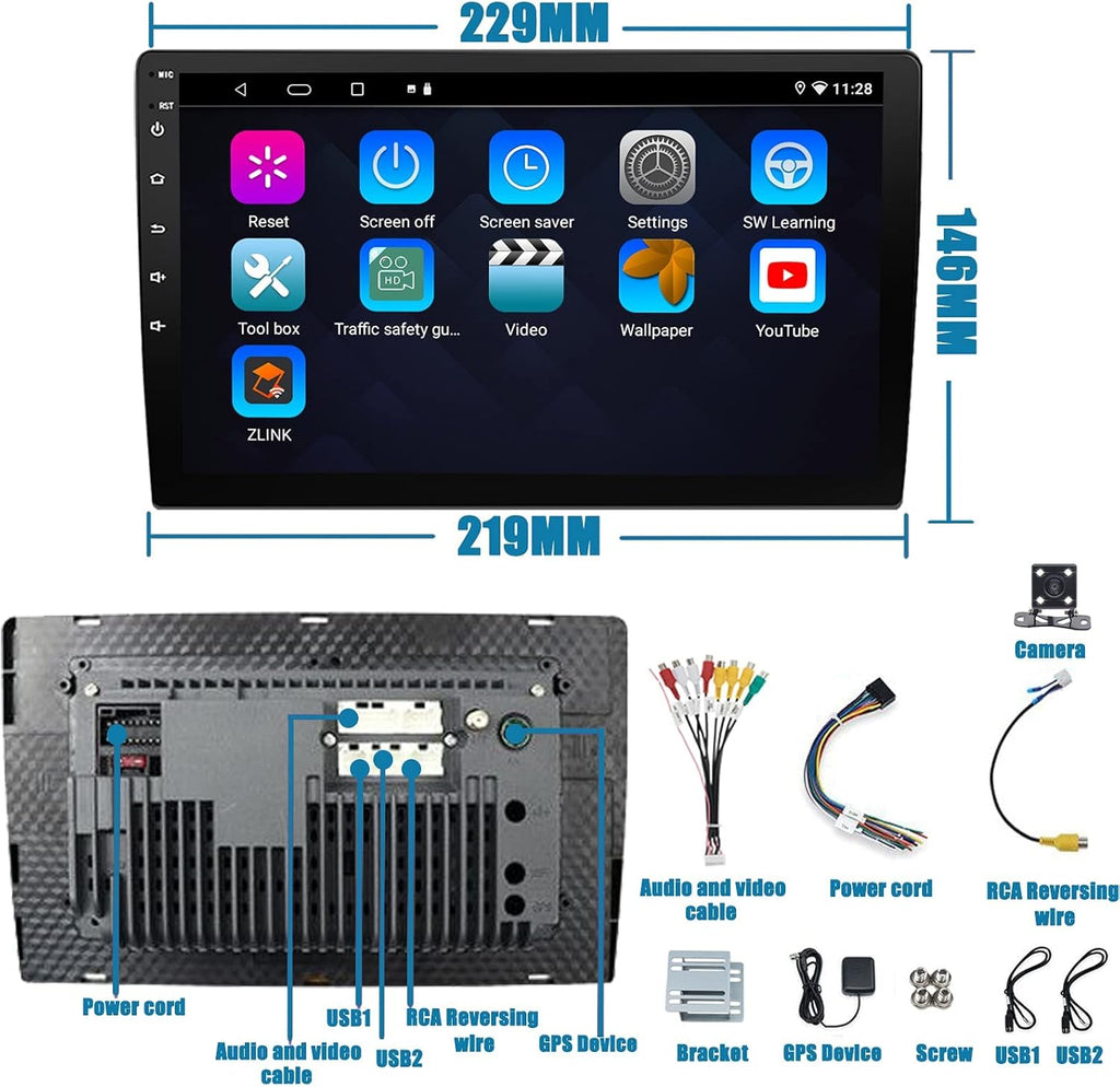 9 inch Double Din Car Stereo with Wireless Carplay Android Auto Backup Camera Touchscreen Q8913