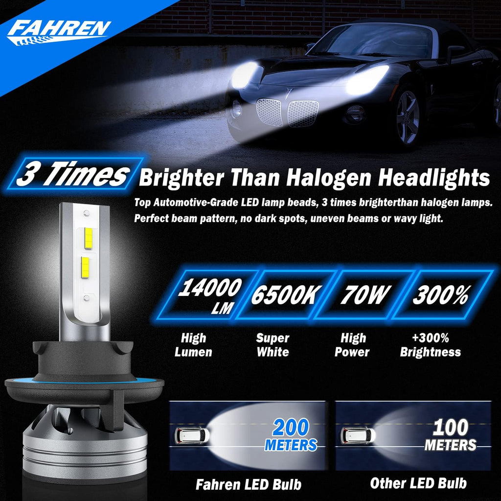 9008/H13 LED Headlight Bulbs, 70W 14000LM 6500K Cool White, Pack of 2 V388