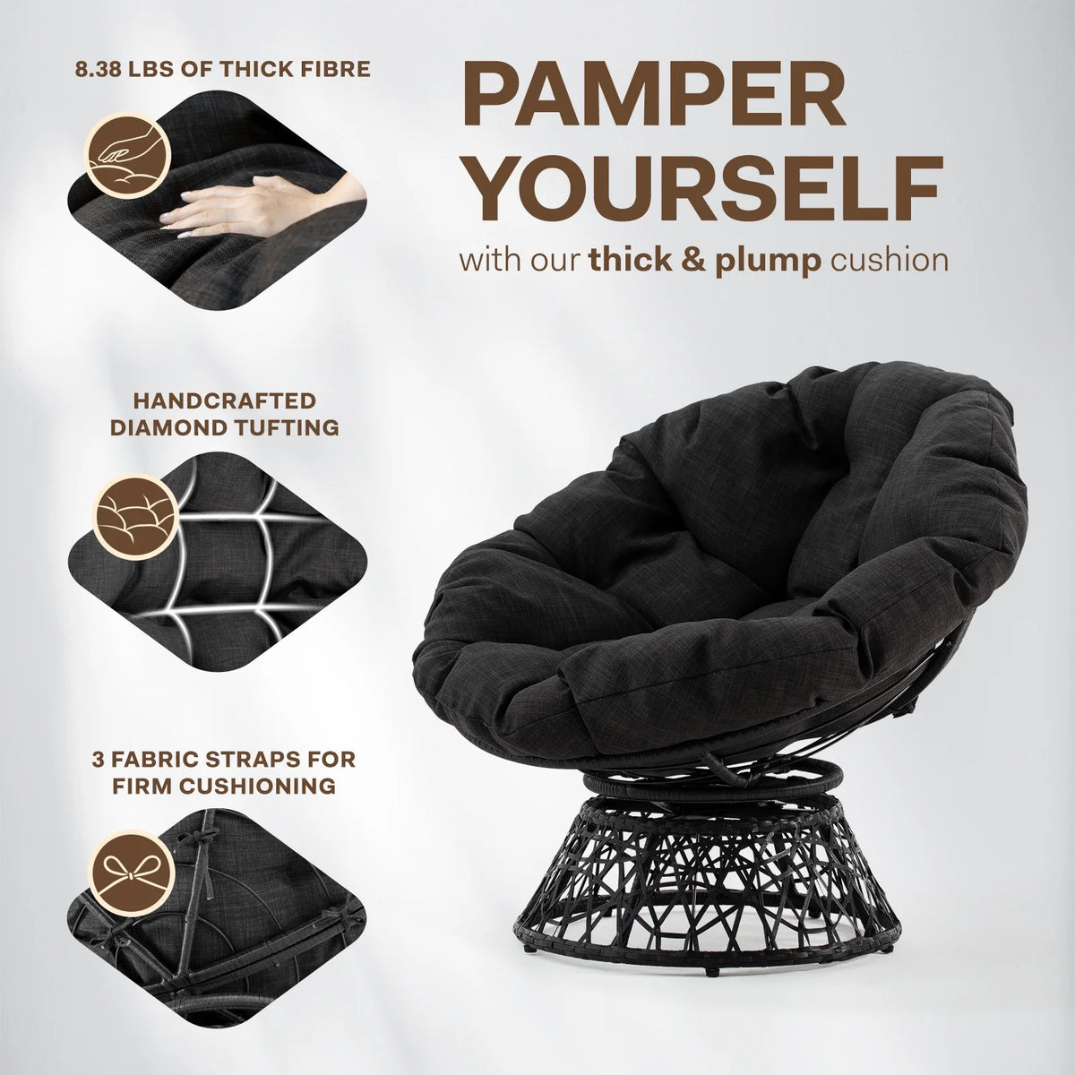 Black Papasan Chair with Steel Frame M8293