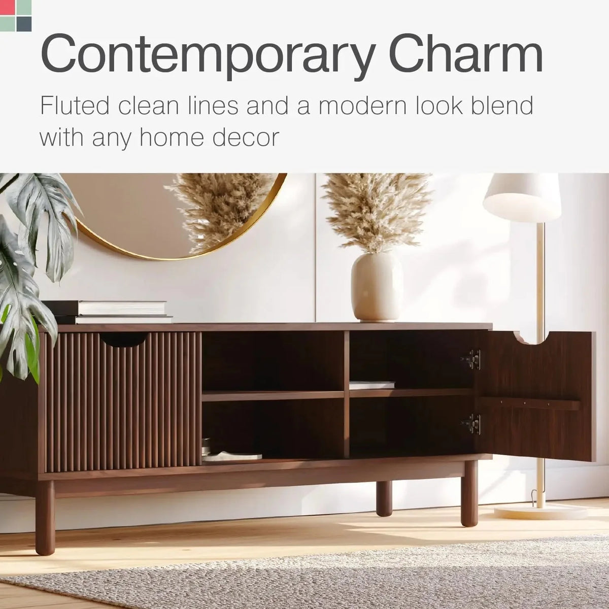 Fluted TV Stand with Shelves Z15430