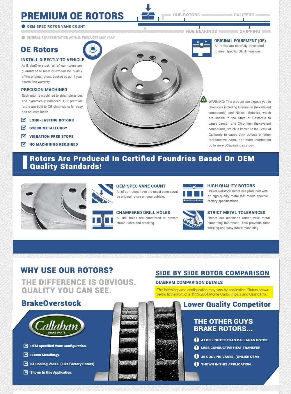 6 Lug Brake Disc Rotors and Metallic Brake Pads E946