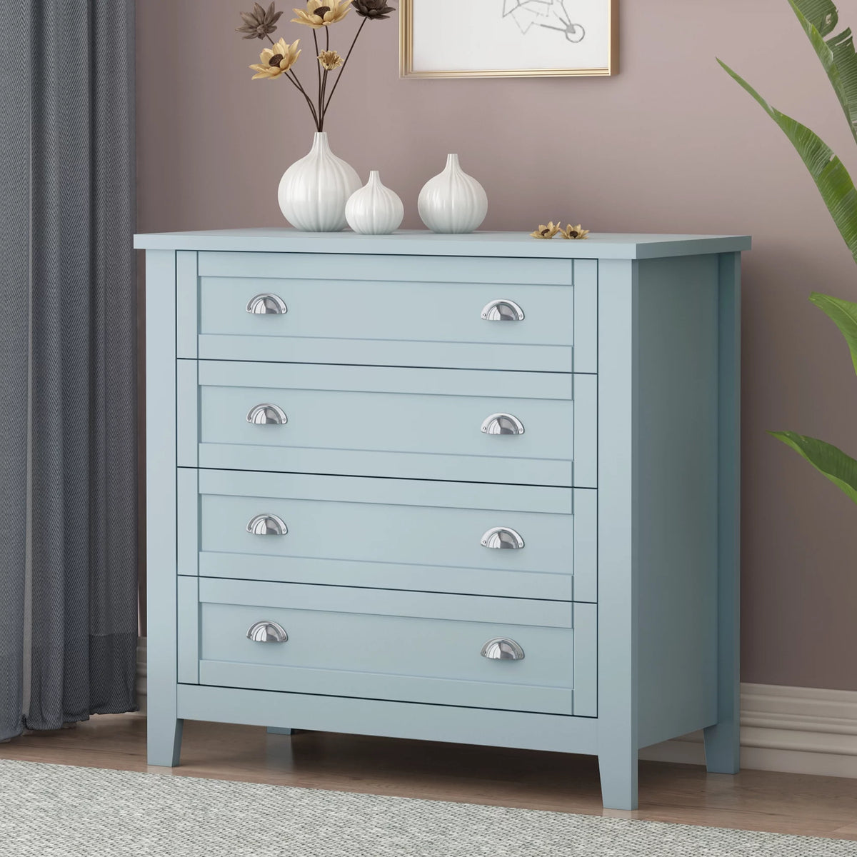 Antique Blue 4 Drawer Wooden Dresser S9779
