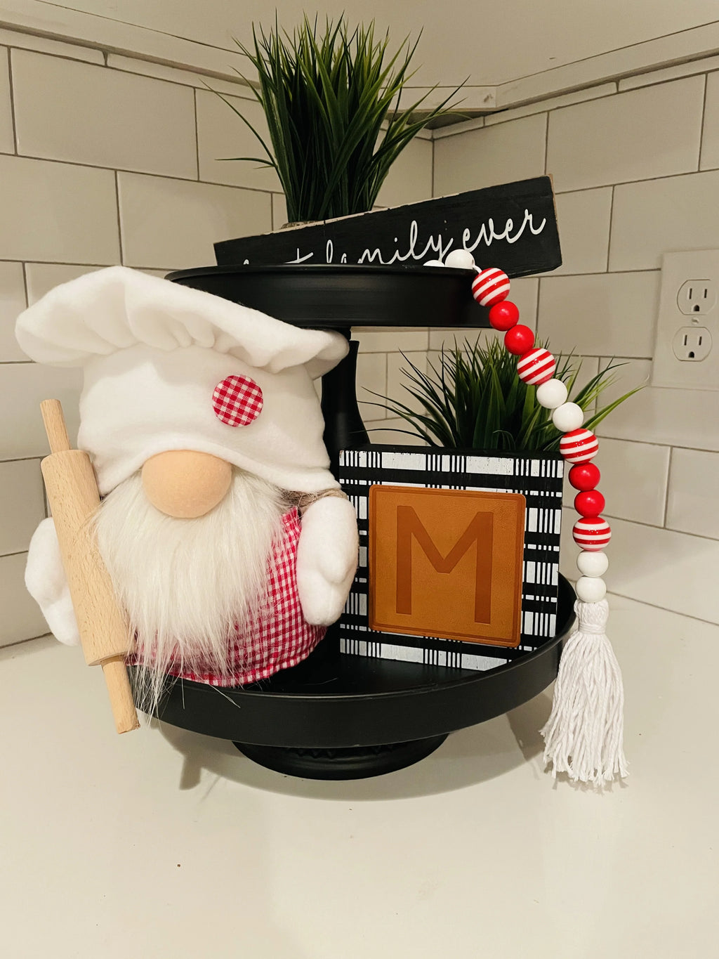 Red and White Plush Gnome Decor R6033