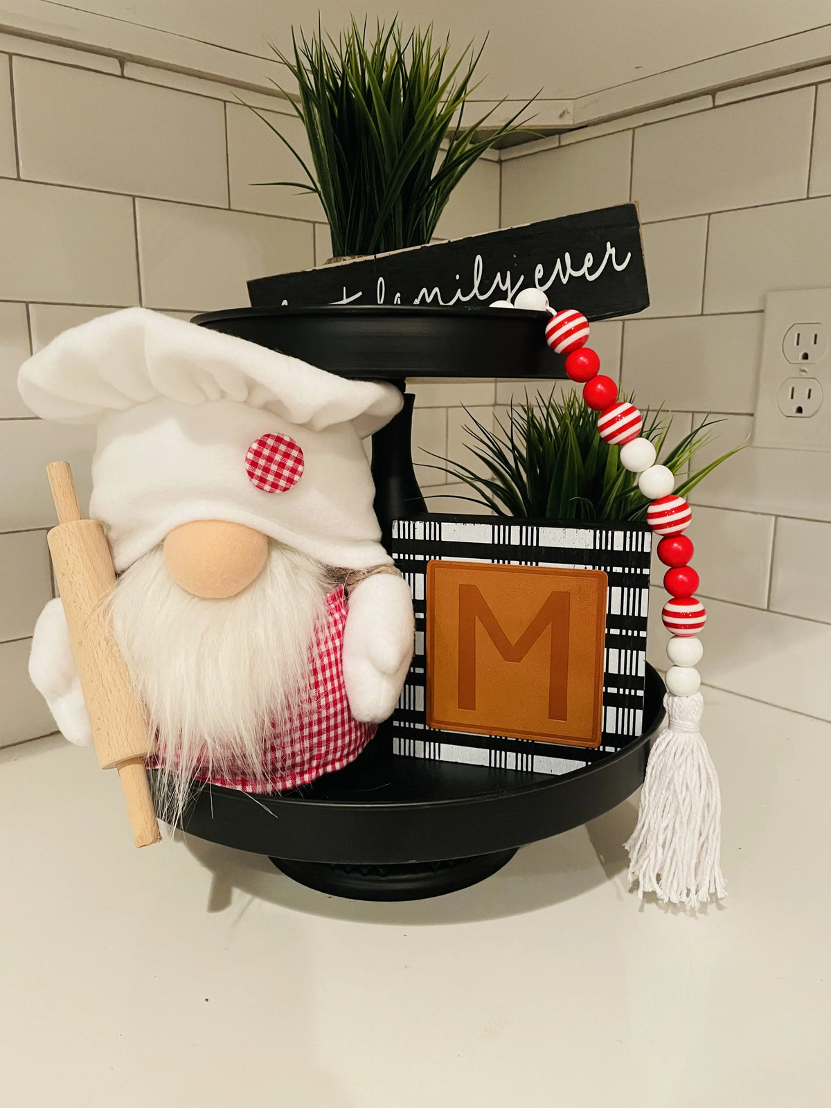 Red and White Plush Gnome Decor R6033