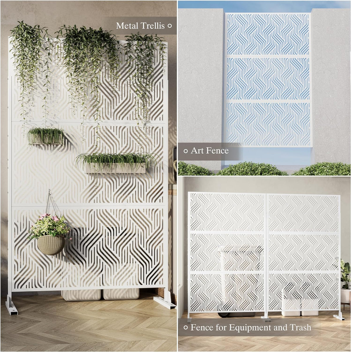 White Freestanding Metal Privacy Screen L315542