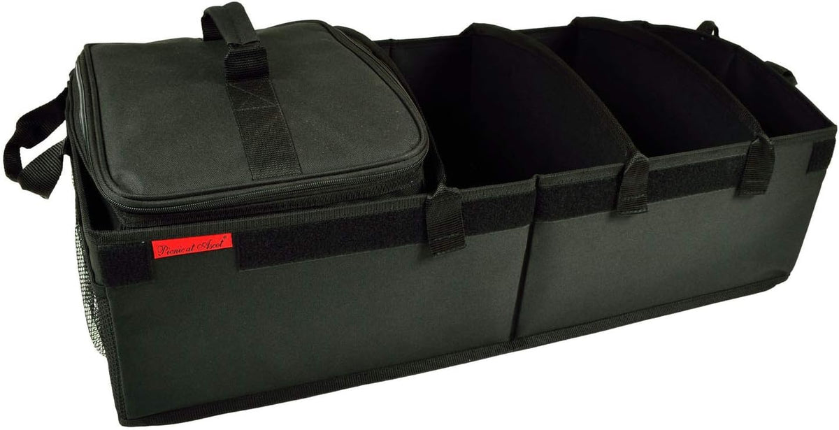 Heavy Duty Rigid Base Trunk Organizer with 28 Can Capacity Leak Proof Cooler, Adjustable Dividers, Pack of 2 P709