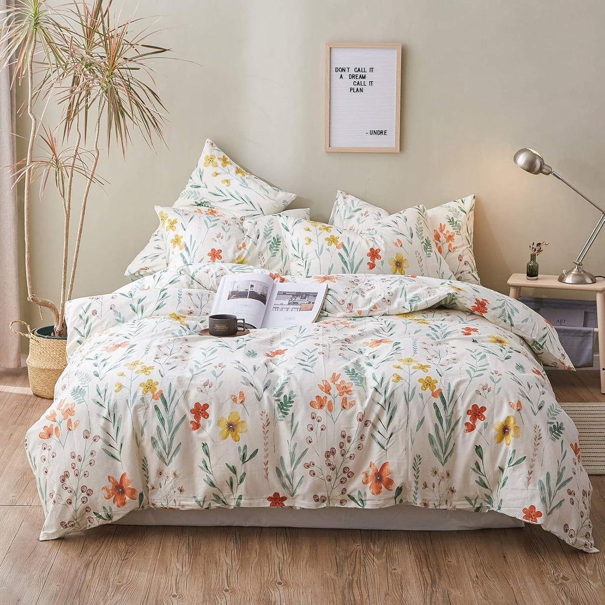 Red Floral 100% Cotton Kids Twin Duvet Cover Set with Zipper V55532