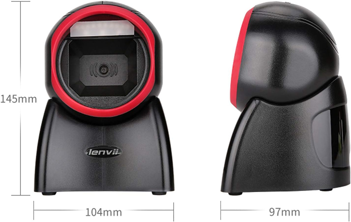 2D Barcode Scanner Desktop USB Wired Omni-Directional Hands-Free Automatic Barcode Reader Support 1D and QR-Code for Screen Scanning POS System L940614