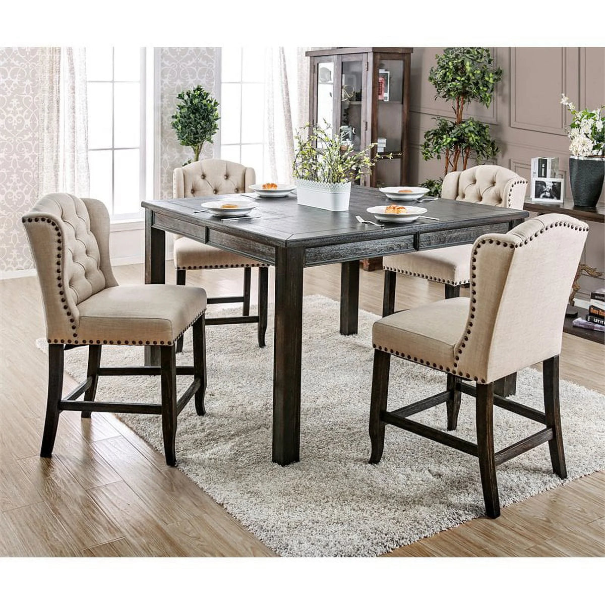Beige Fabric Bar Chair Set of 2 Z75629
