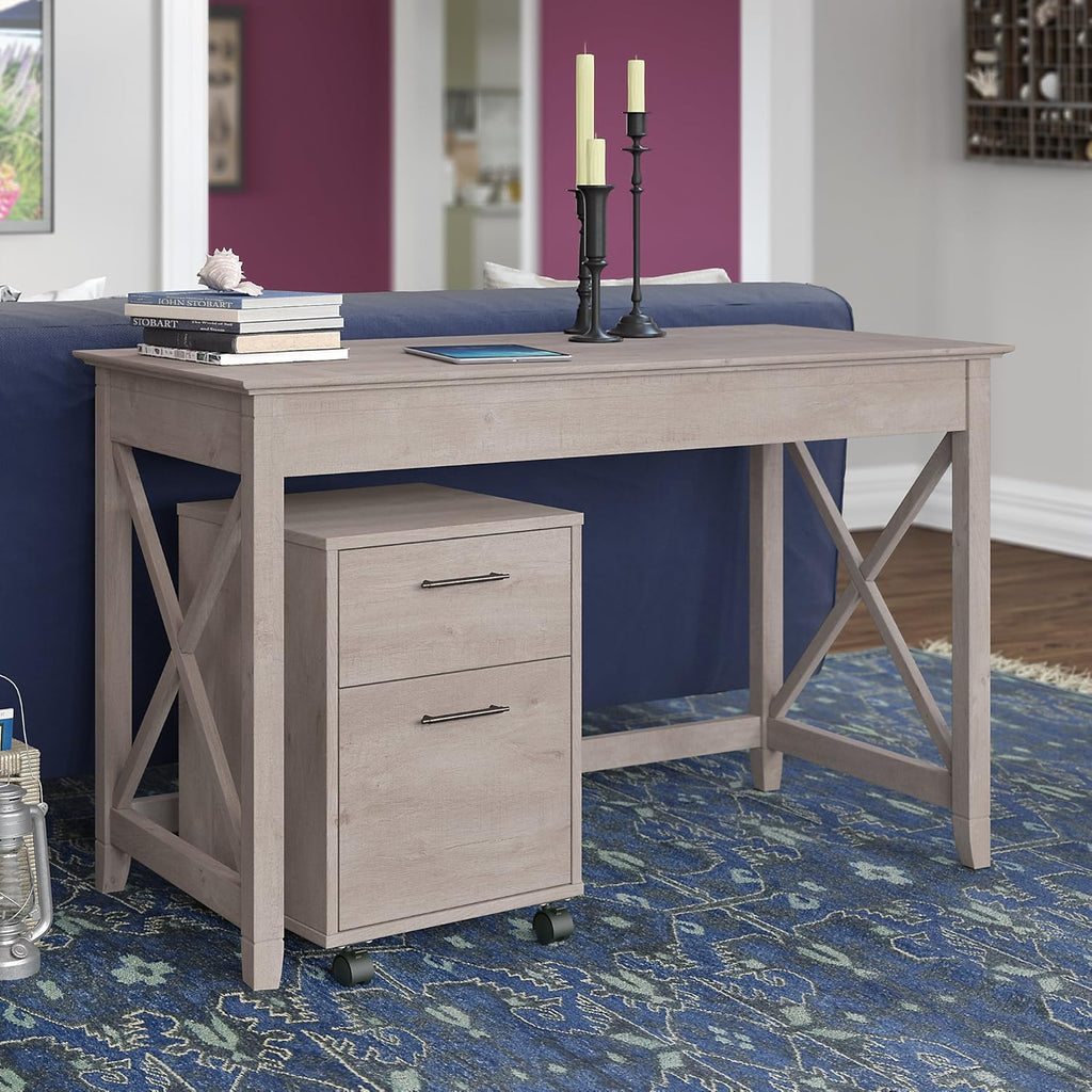 54W Computer Desk with Storage and 2 Drawer Mobile File Cabinet in Washed Gray P76216