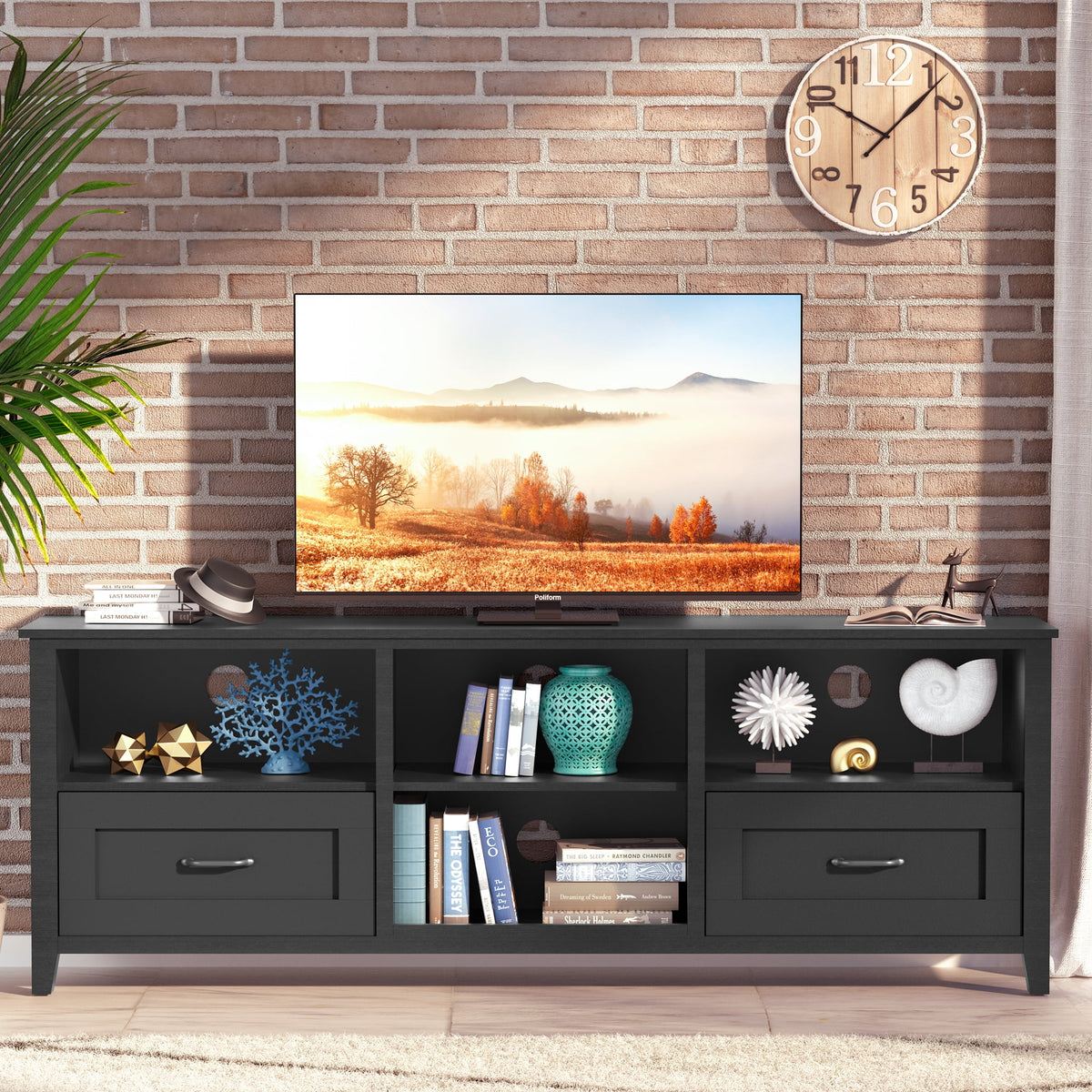 Black TV Stand with 2 Drawers and 4 Storage Compartments Z832