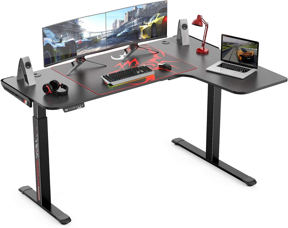61" Dual Motor Electric Height Adjustable L Shaped Standing Desk with Mouse Pad W242