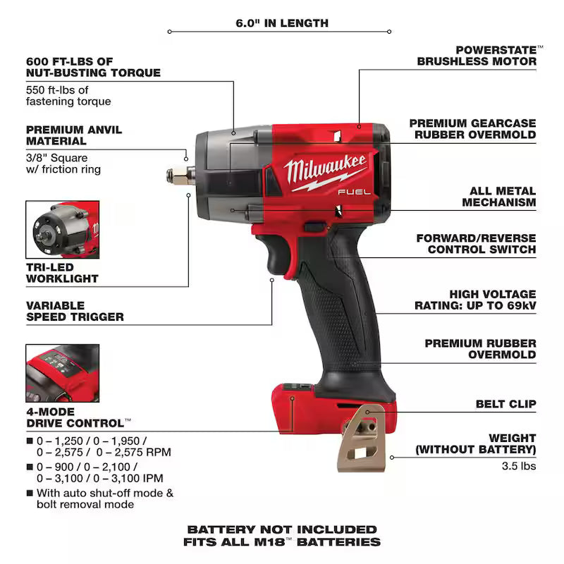 18V Lithium-Ion Brushless Cordless Impact Wrench 2-Tool H300